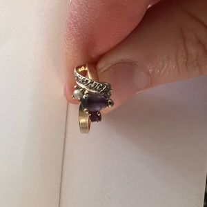 Bolzano 10k Gold Ring With, Small Pearl, Small Ruby, Mod Brilliant Cut Amathist.